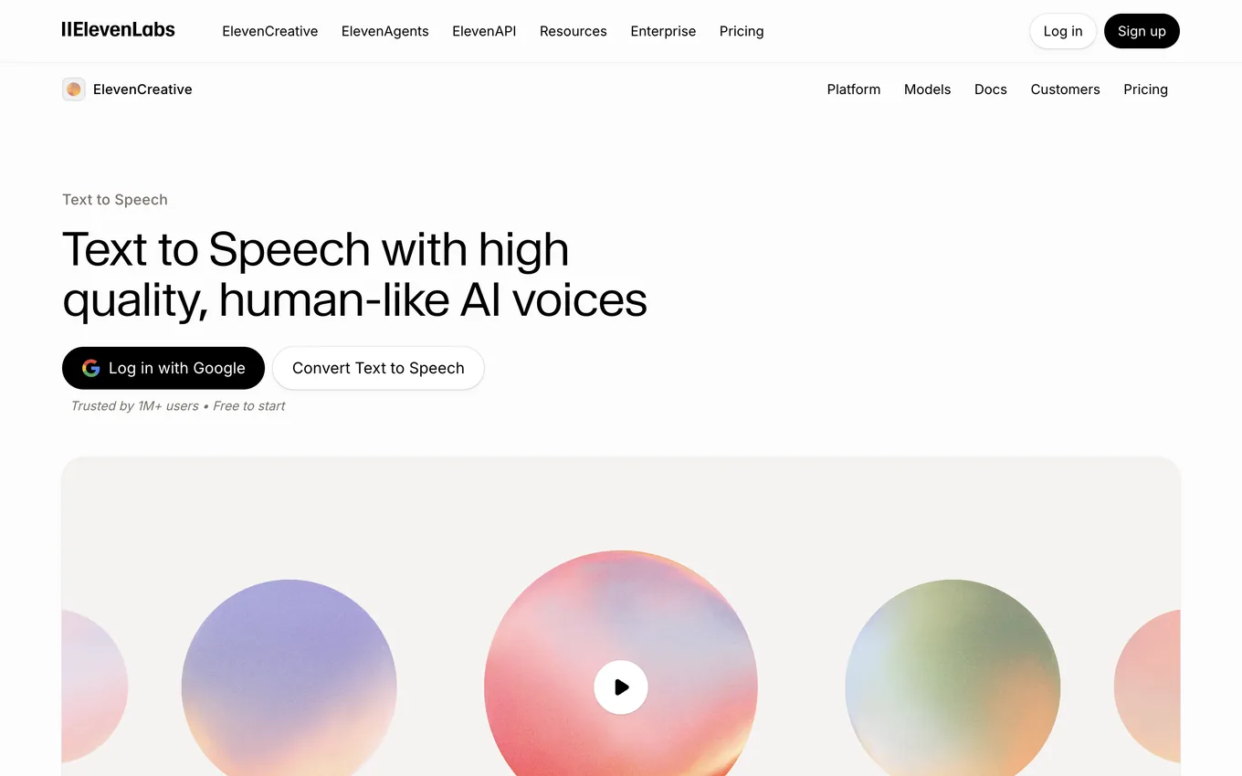 ElevenLabs Text to Speech page presenting multilingual voice generation